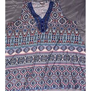 Avenue Plus Size Boho Print Beaded & Jeweled V Neck Tank Top, 22/24